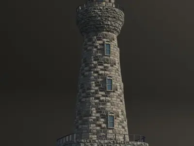 Old Stone Brick Lighthouse 03 Low-poly 3D model
