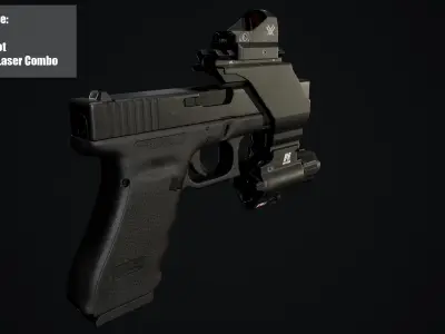 Glock 17 with mount red dot and flashlight and laser combo Low-poly 3D model