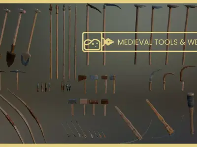 Medieval Tools and Weapons 3D Asset Pack Low-poly 3D model