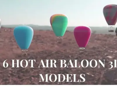 Hot Air Baloons Pack OF 6 Low-poly 3D model