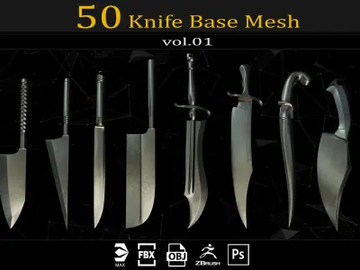 50 knife Base Mesh Clean UV and IMM Brush and  ABR Brush VOL01 3D model