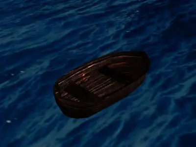 Low poly boat wooden floating in ocean Free low-poly 3D model