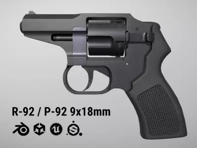 R-92  P-92 Revolver 9x18 mm Low-poly 3D model