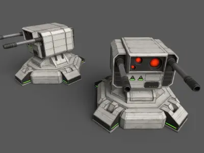 Combat Sci-Fi Turret Low-poly 3D model