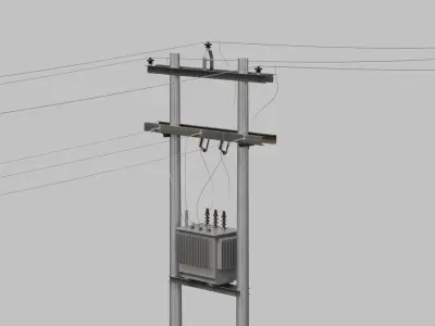 Utility Pole - Metal H-Frame with Transformer 3D model