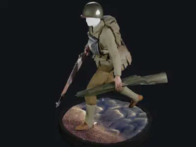 World War 2 US D-Day Infantry - Rigged Low-poly 3D model