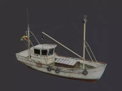 Classic wooden fishing boat with cabin Low-poly 3D model