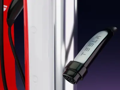 Tesla Electric Vehicle Charging Station and Charge Plug Free low-poly 3D model