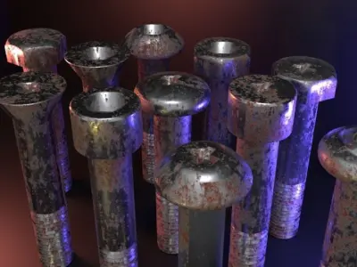 Nut Bolt and Screw Low-poly 3D model