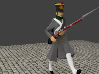Napoleonic soldier with Winter Coat Low-poly 3D model