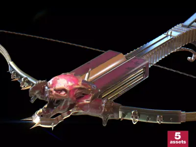 PBR Medieval Demon Skull Crossbow with Arrows  Low-poly 3D model
