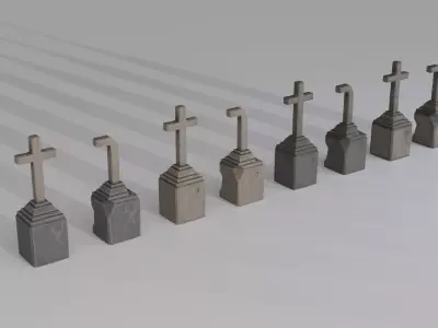 Hand Sculpted cemetery gravestones part 4 Low-poly 3D model
