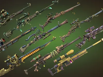 Fantasy sniper rifles Low-poly 3D model
