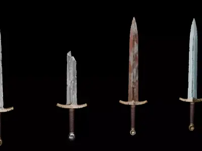 Broken and Rusted Ancient Swords Set 3D Model Low-poly 3D model