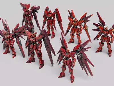 Sci-Fi Futuristic Red Robot Warrior Bundle with PBR Textures 3D model