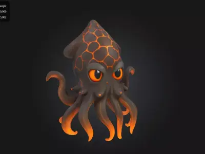 Lava Squid  Stylized Volcanic Creature Low-poly 3D model