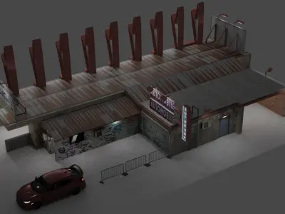 THE CAR AND THE BUILDING Free low-poly 3D model