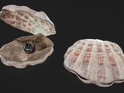 Sea Shell With Pearl Low-poly 3D model