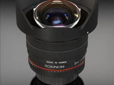 Rokinon 8mm F 3-5 AS IF UMC Fish-eye CS II AE Nikon F mount Lens Low-poly 3D model