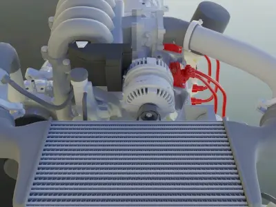 Rotary 13B RX7 MAZDA Custom turbo setup complete engine 3D model