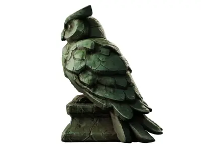 Stylized Stone Owl Statue  Game Ready 3D Model Low-poly 3D model