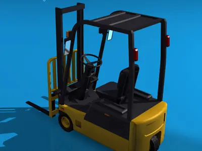Forklift collection barrels on pallet with 3D model