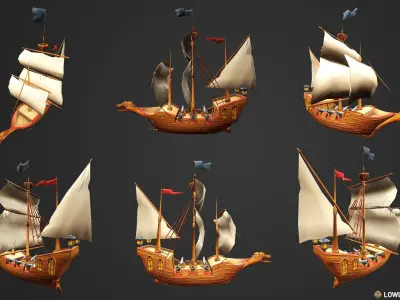 Stylized Pirate Ships Low-poly 3D model