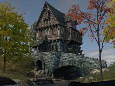 Medieval watermill 3D model