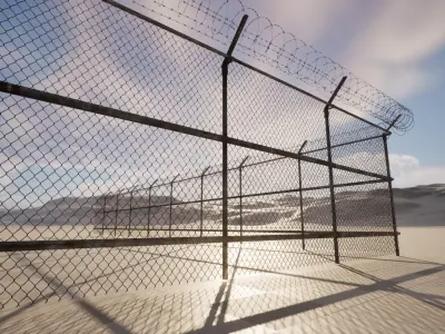 Modular Mesh Fence with Barbed Wire Low-poly 3D model