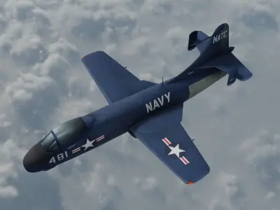 Vought F6U Pirate jet fighter Hand painted game model Low-poly 3D model