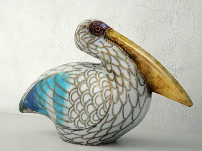 Cloisonne Pelican with Garnet Eyes 3D model