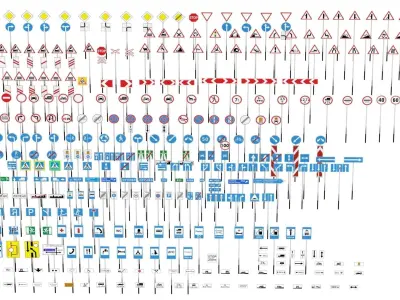 Road Signs FULL Set Low-poly 3D model