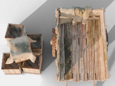 Old Wooden Cart Low-poly 3D model