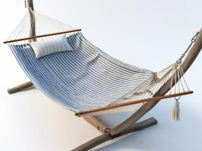 Outdoor Striped Hammock with Stand 3D model
