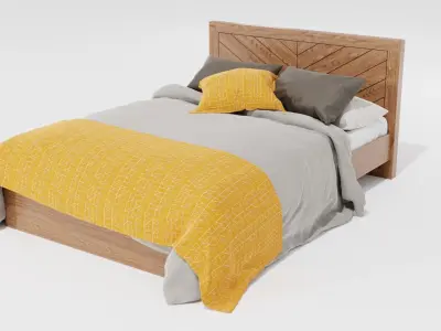 Modern Wooden Bed Free 3D model