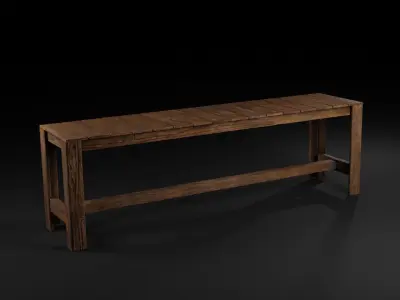 Wooden bench Low Poly game-ready asset Low-poly 3D model
