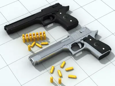 3D pistolet print model two pistols Low-poly 3D model