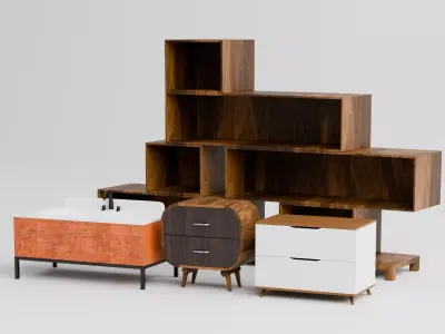Modular Wooden Storage  Cabinet Pack Free low-poly 3D model