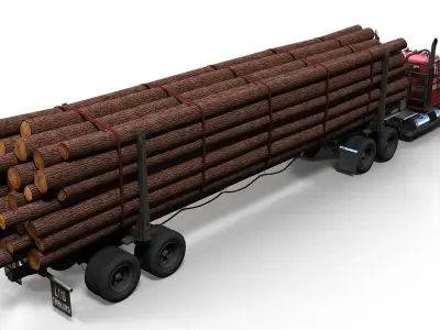 American vintage log trailer Low-poly 3D model