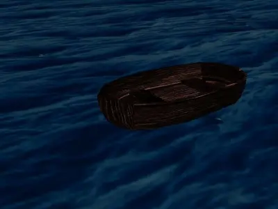 Low poly boat wooden floating in ocean Free low-poly 3D model