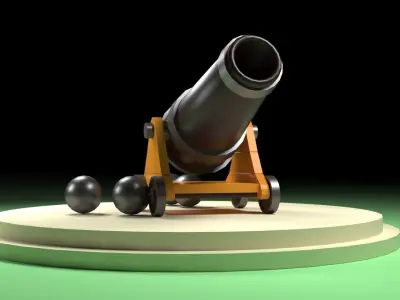 Old Cannon Low-poly 3D model 3