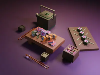 Cartoon sushi set model 3D model