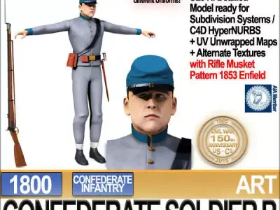 Civil War Confederate Soldier B Infantry 3D model