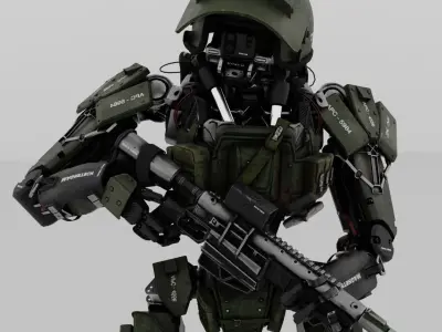 military humanoid robot Low-poly 3D model