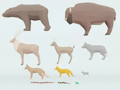 22 low poly animals wild and domestic Low-poly 3D model