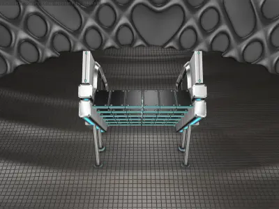 Sci-Fi Stairs - 24 - Silver Blue Neon Light Version Low-poly 3D model