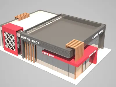 Coffee shop building Low-poly 3D model