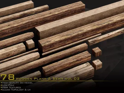 Wooden Plank and Beam Vol 02 Medieval 3D Asset Pack Low-poly 3D model