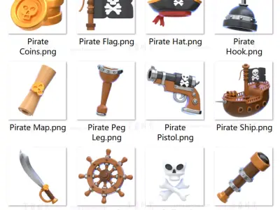 Fantasy Pirate Model with 20 Pirate Elements in C4D FBX OBj 3D model