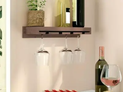 Erithon Solid Wood Wall Mounted Wine Glass Rack in Unfinished Free 3D model